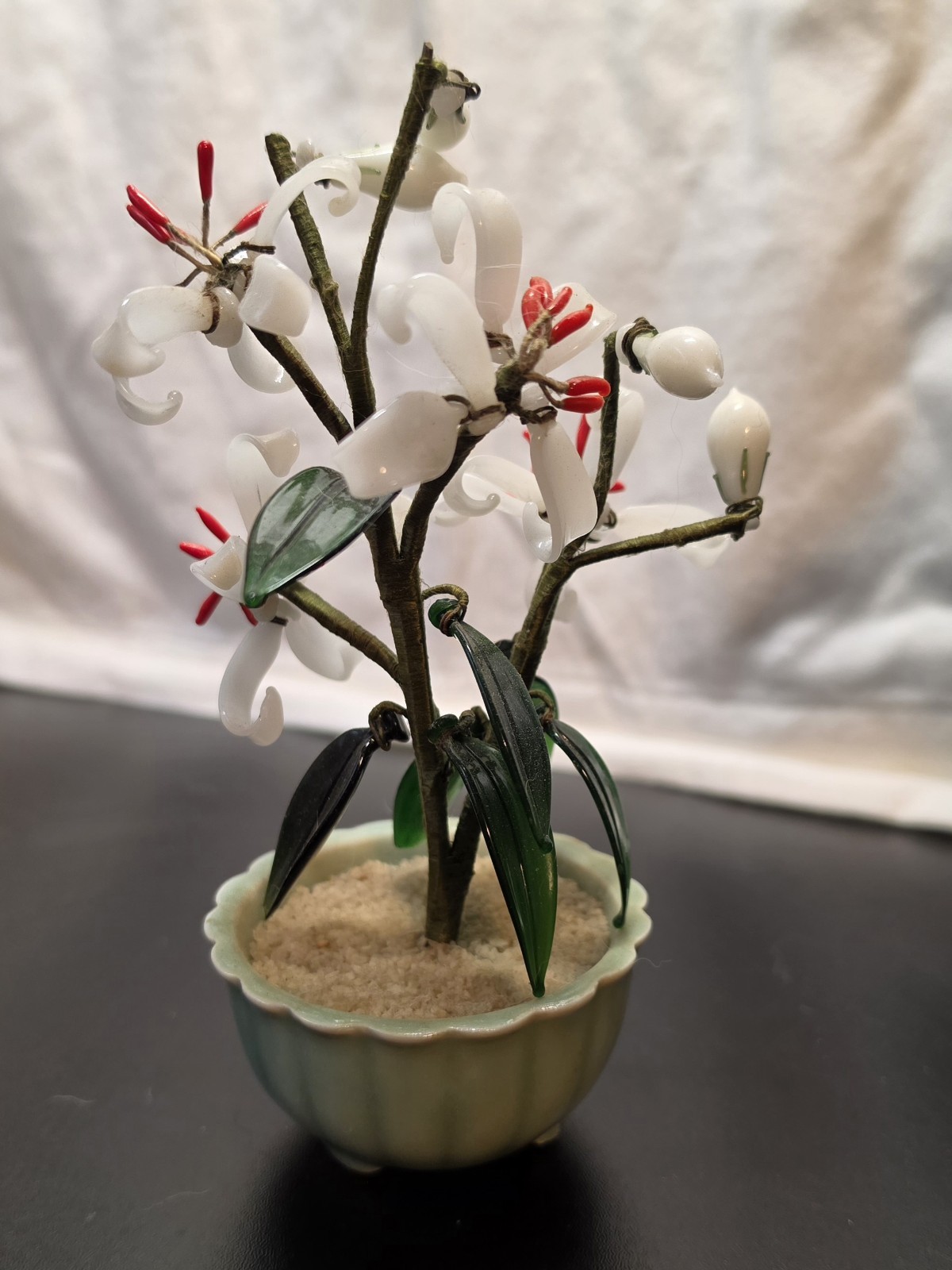 3pc Artificial Bonsai Glass Flower Arrangements in Ceramic Pots, 7in Multicolor