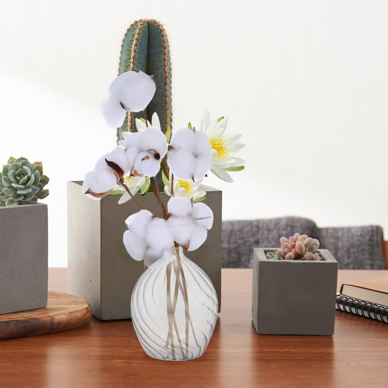 13.4 Inch Natural Dried Cotton Stems with 6 Bolls, Cotton Flower Branches for…