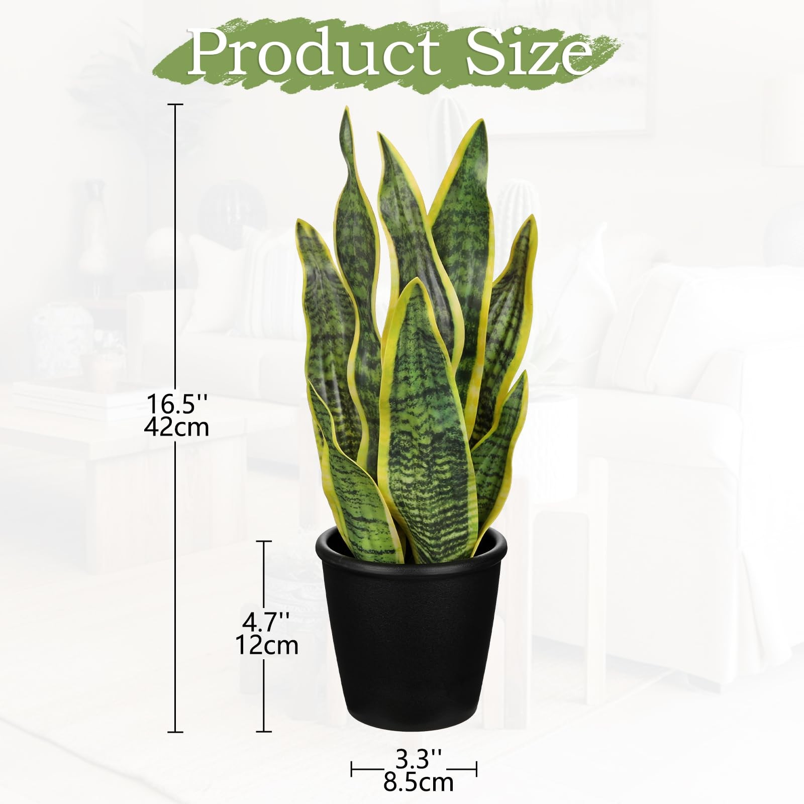 16.5″ Artificial Snake Plant Potted – Faux Sansevieria Trifasciata Plant Trop…