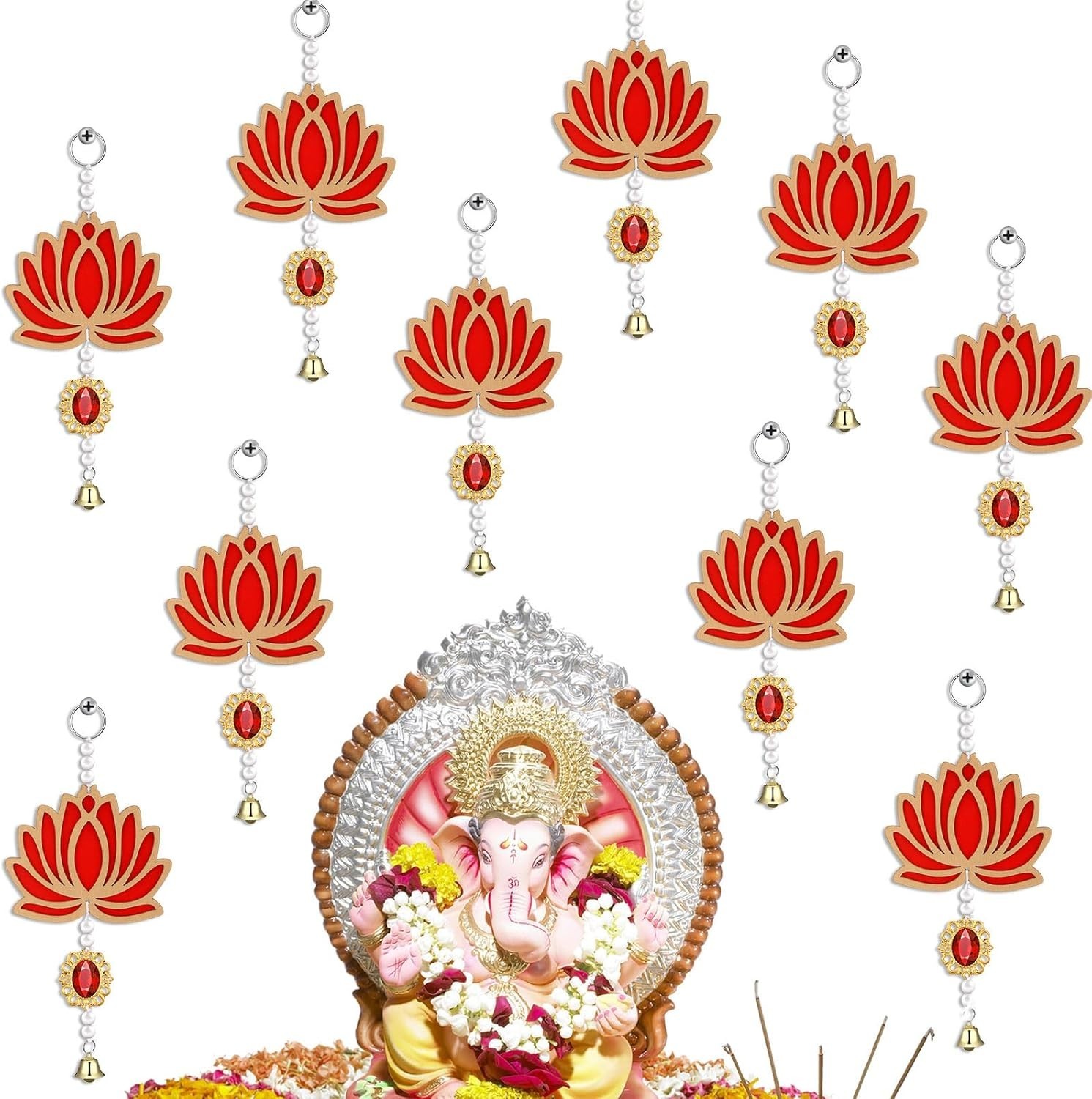Lotus Diwali Decorations 10Pcs Floral Wall Hanging Garlands Bell Style Decor