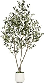 Olive Trees Artificial Indoor, 7FT Tall Faux Olive Tree with White Tall Planter,