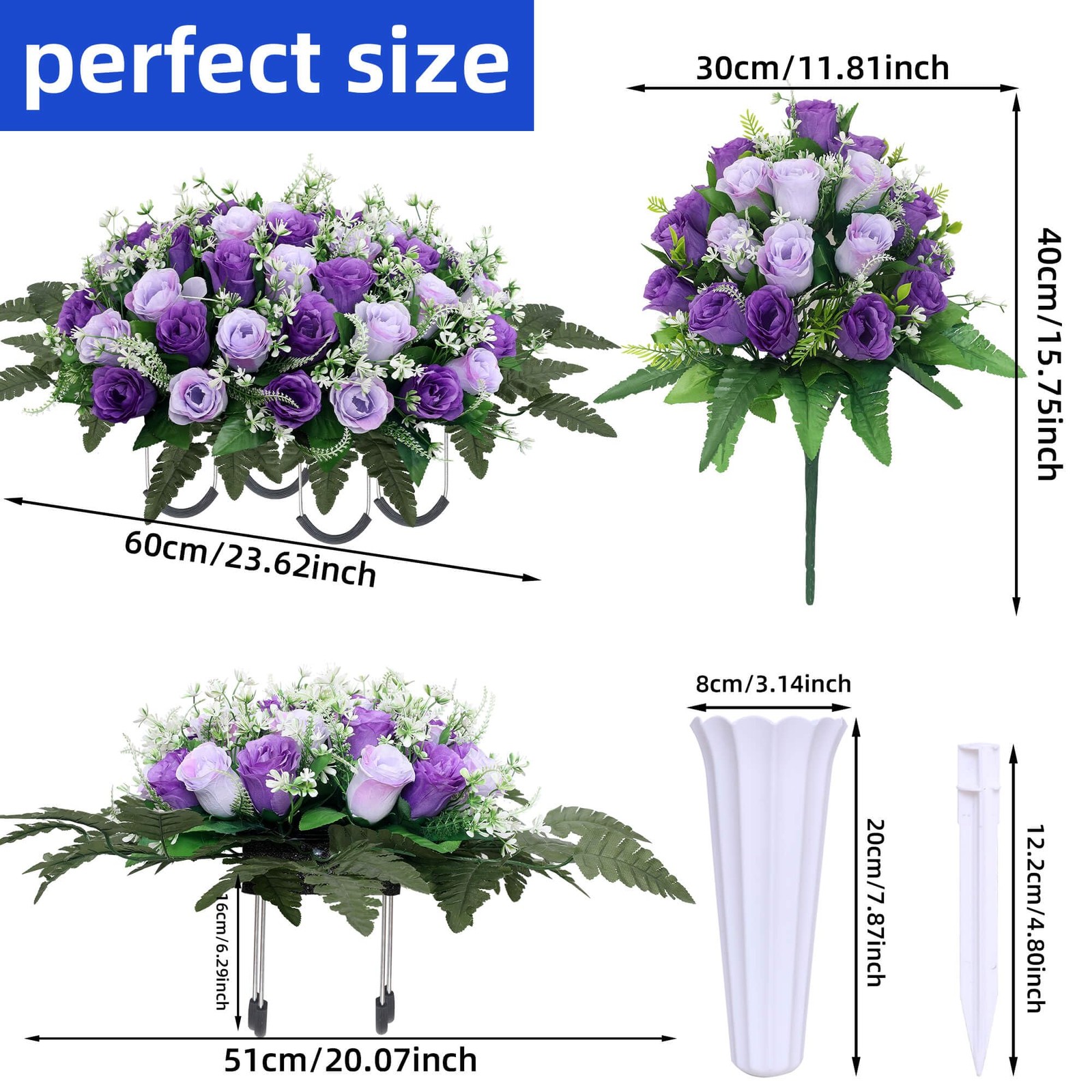 3 Sets Cemetery Flowers for Grave,Headstone Flower Saddle,Grave Memorial Flow