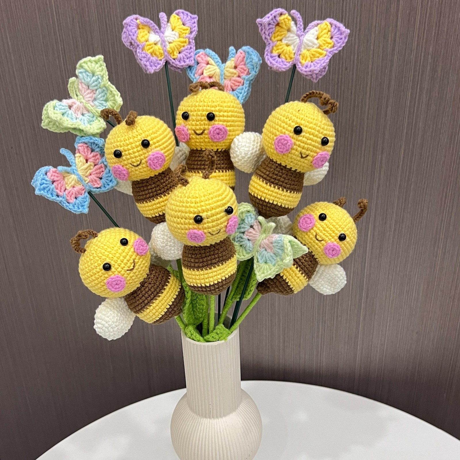 Crochet Bee Bouquet Handmade Get Well Birthday Teacher Bee Accent Keepsake Gift