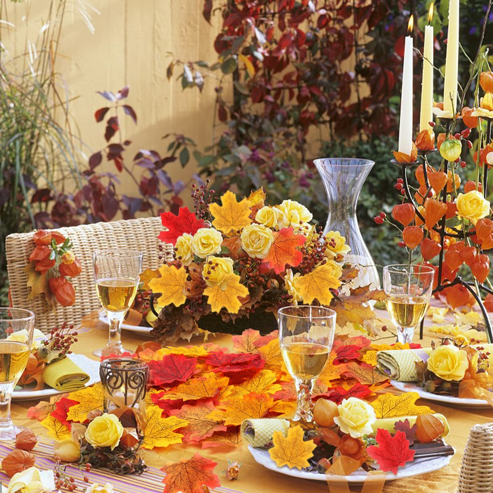 500PCS Mixed Color Fake Fall Leaves Decorations Artificial Autumn Maple Leaf