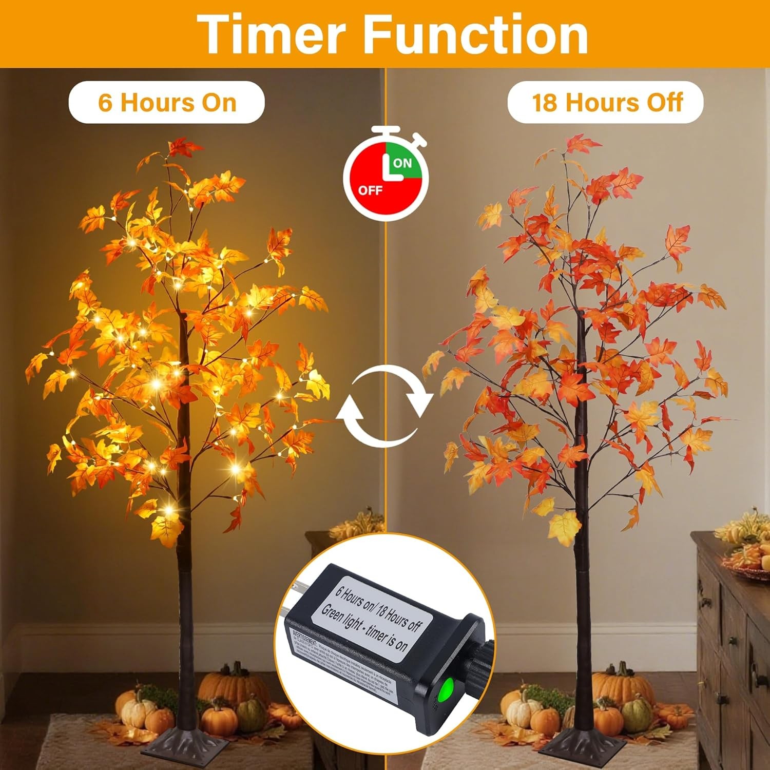 5 FT Fall Decorations for Home, Lighted Fall Maple Tree with LED Lights – Art…