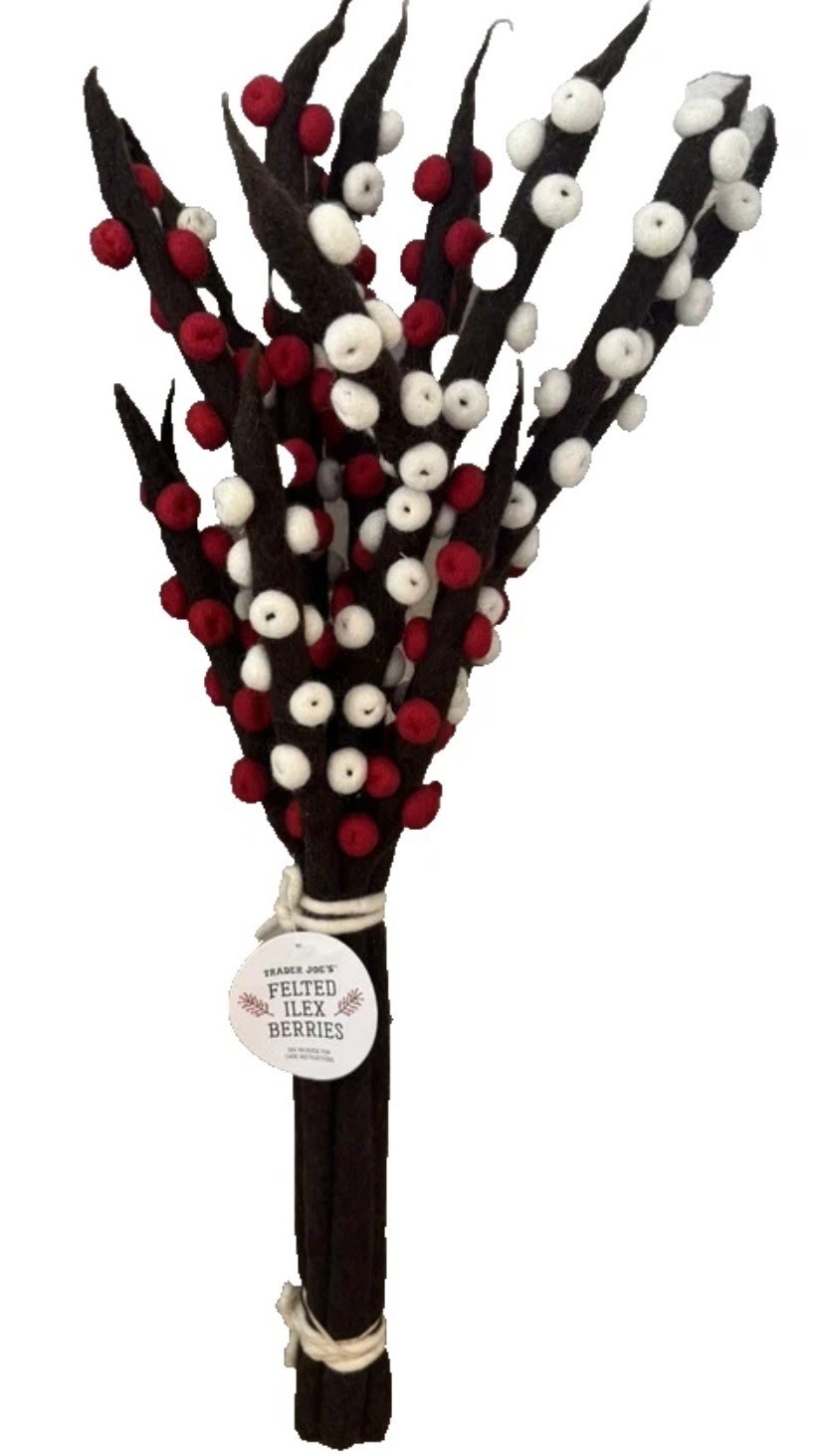 Trader Joe’s Holiday Felted Ilex Berries 6 Branches Christmas Tree Decor Red NEW