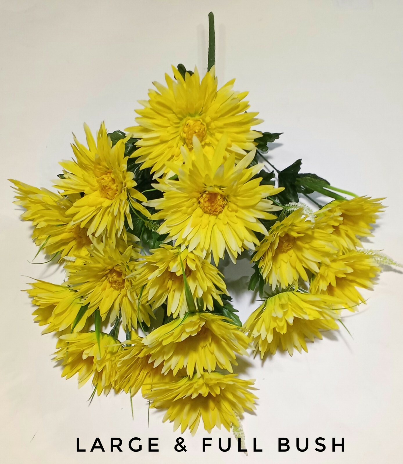 16-Gerbera Yellow Mums 21″ Bush Quality Silk Flower Home Wedding Decor Art USA