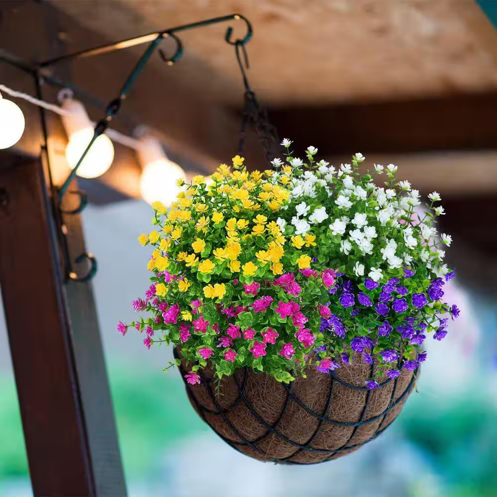 13.8 In. Multi-Colored 8 Bundles Outdoor Artificial Boxwood Fake Flowers UV Resi
