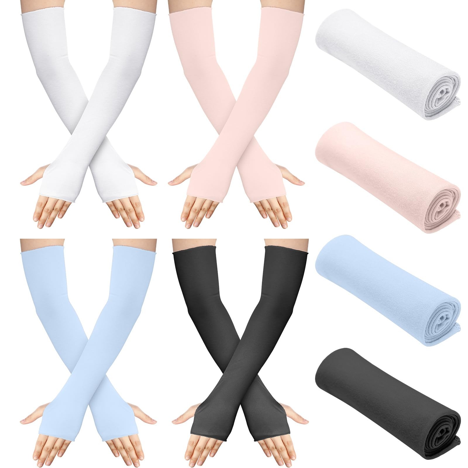 4 Pack Sun Protection UV Gloves One Size, Black, White, Pink, Blue