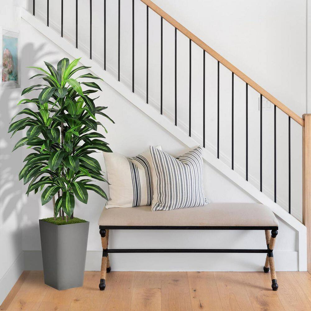 5 Ft. Artificial Dracaena Plant with Gray Tall Planter Ornaments