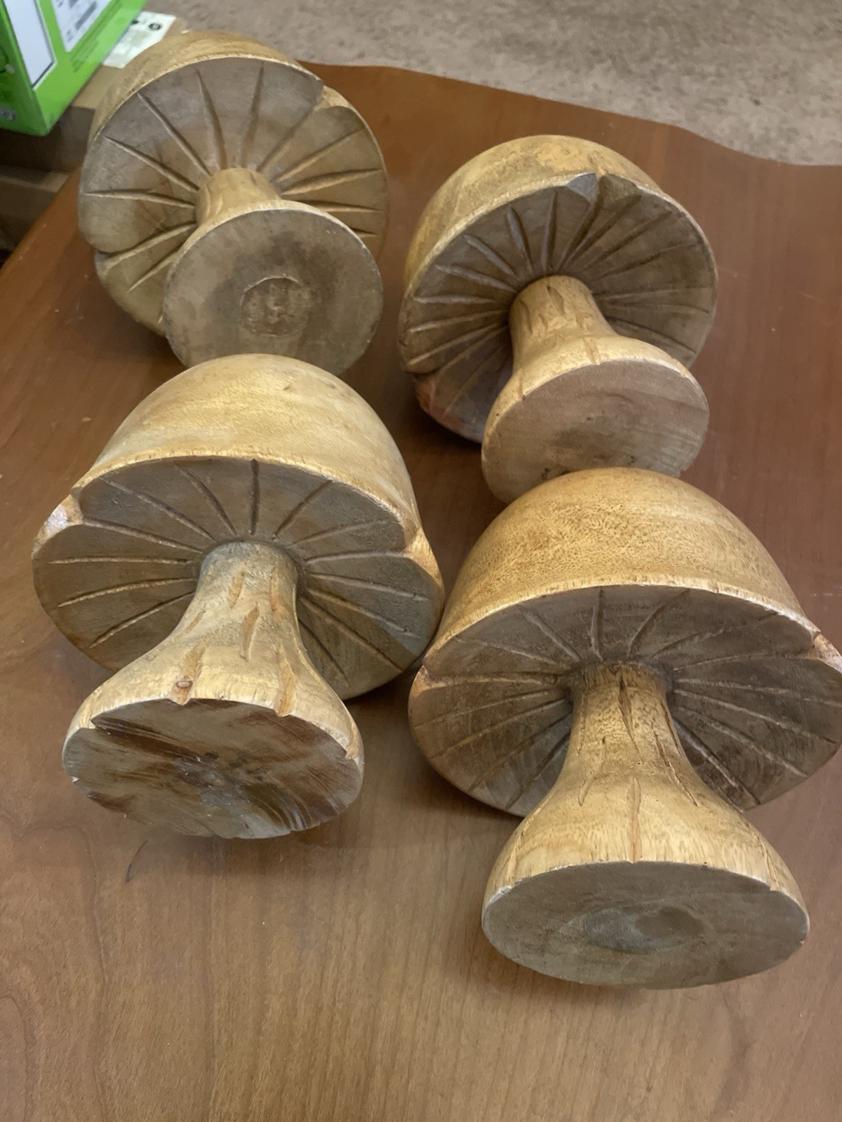 4 Hand Carved Wood Mushrooms Roughly 6x5in. 1.2 Lbs Each