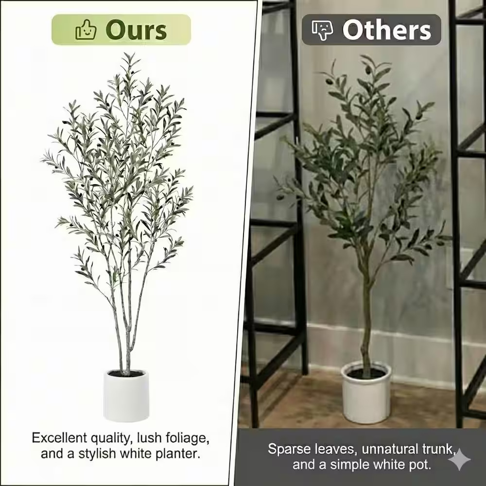 7 Ft. Artificial Olive Tree with White Planter, Large Faux Olive Silk Tree for I
