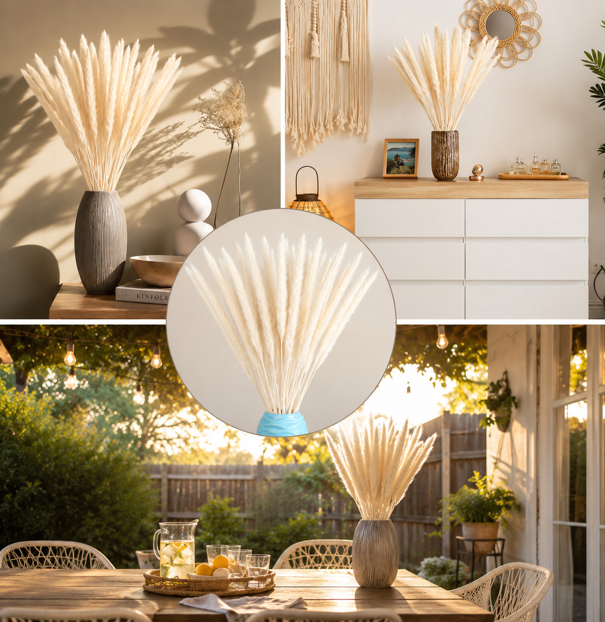 3 Pack Natural Dried Pampas Grass 45 Stems Total Boho Vase Wedding Decor