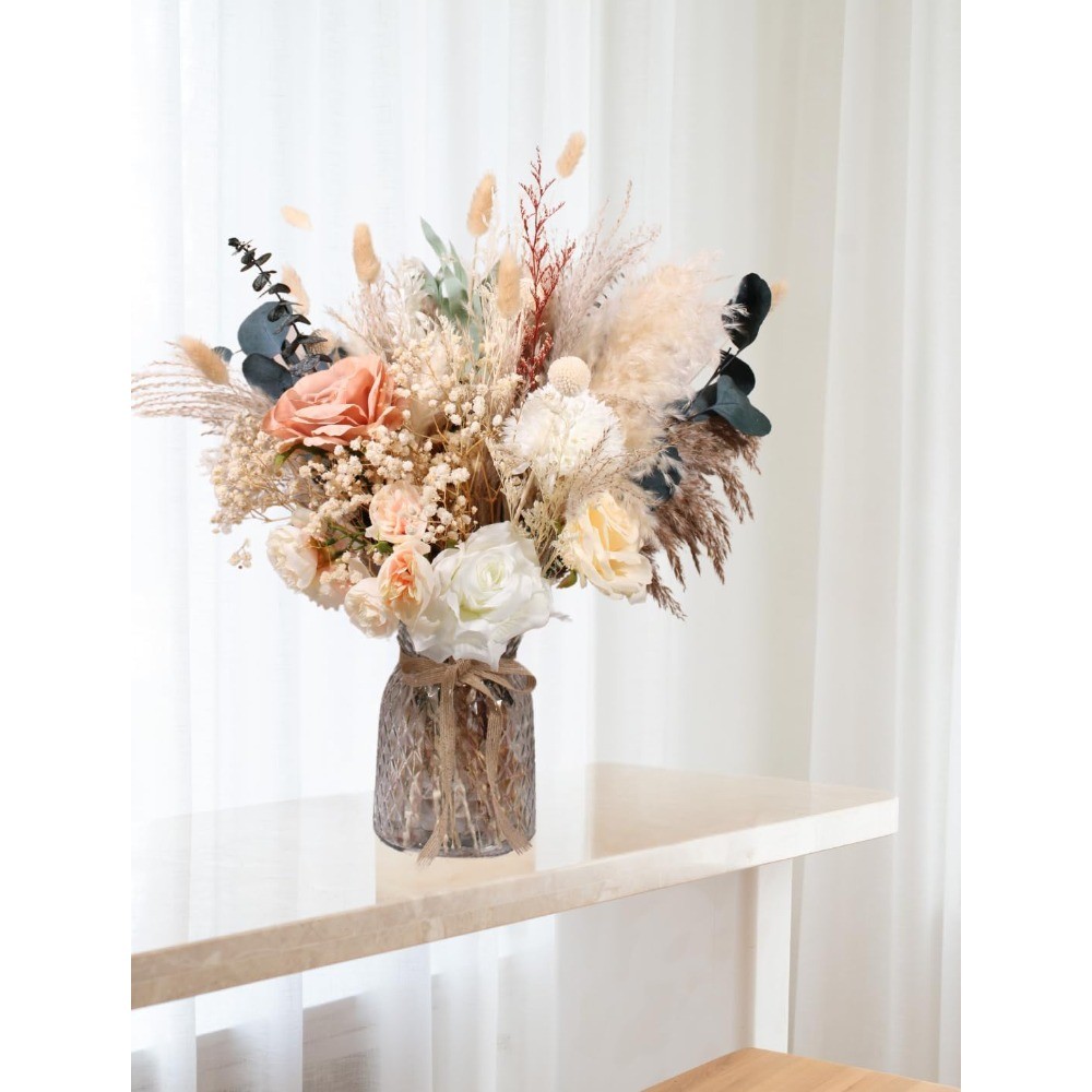 Luxury Pampas Grass Floral Arrangement with Vase Boho Centerpiece Decor