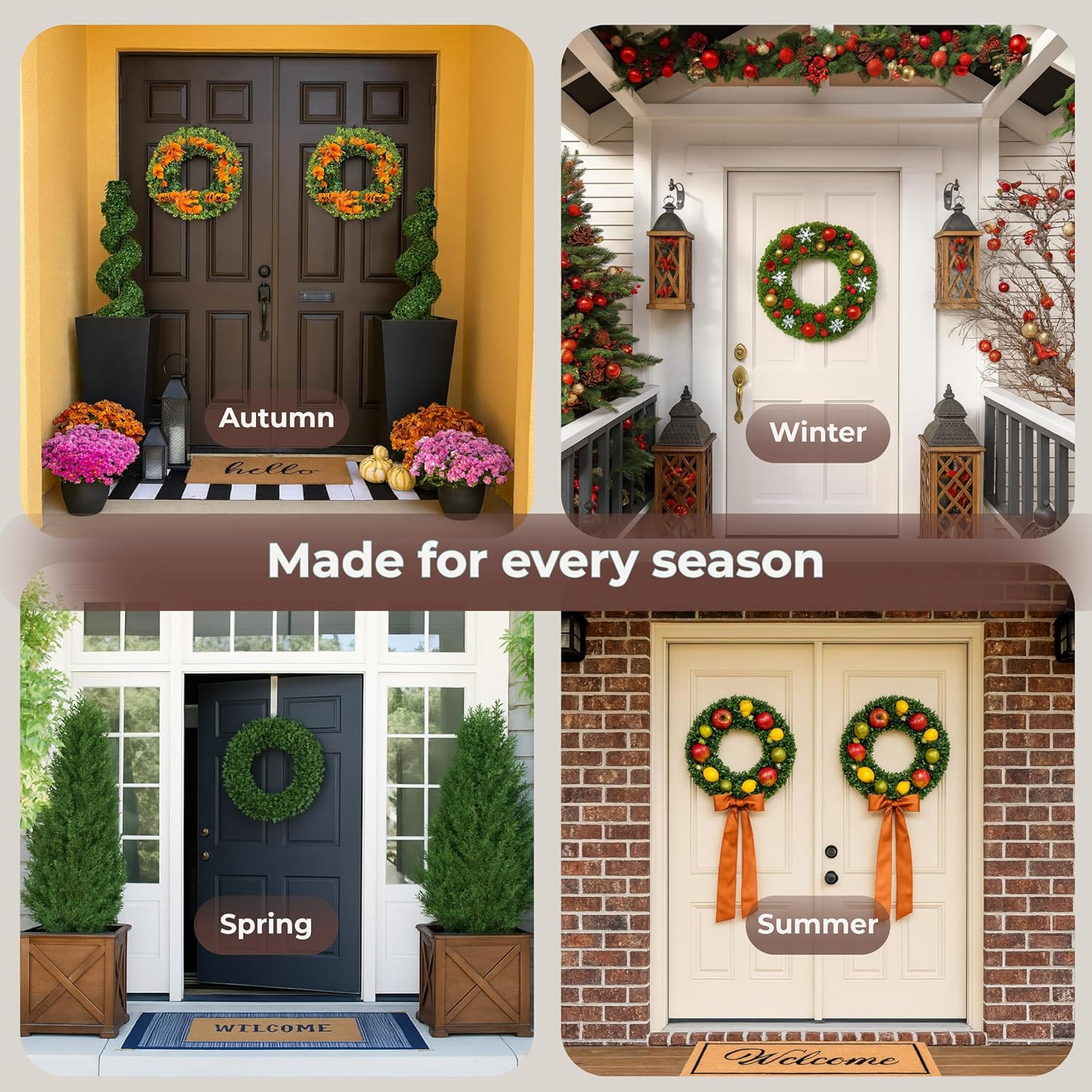 19.5-Inch Boxwood Wreath – round UV Resistant Artificial Spring, Summer, Fall, o