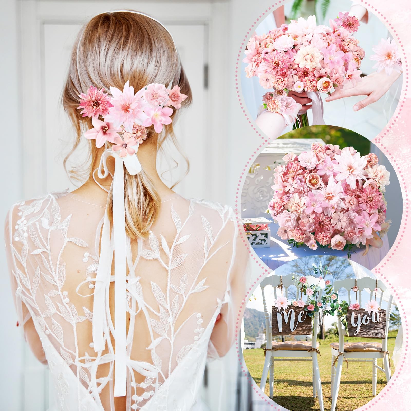 Pink Silk Faux Daisy Peony Rose Mini Artificial Fake Flower Heads Crafts 80PCS