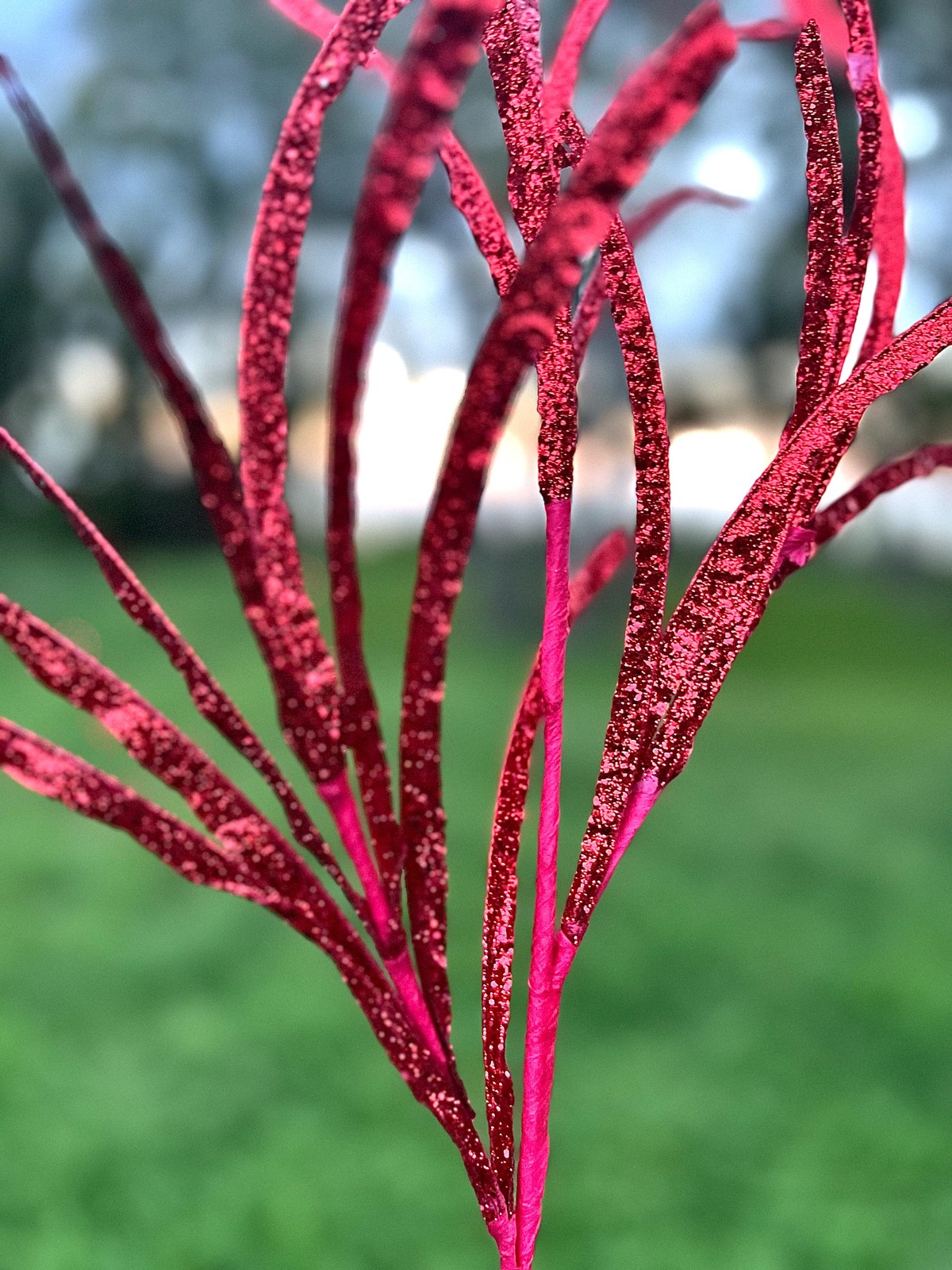Christmas Glittered Paper Grass Red Spray Pick Holiday Tree Accents 4 Count
