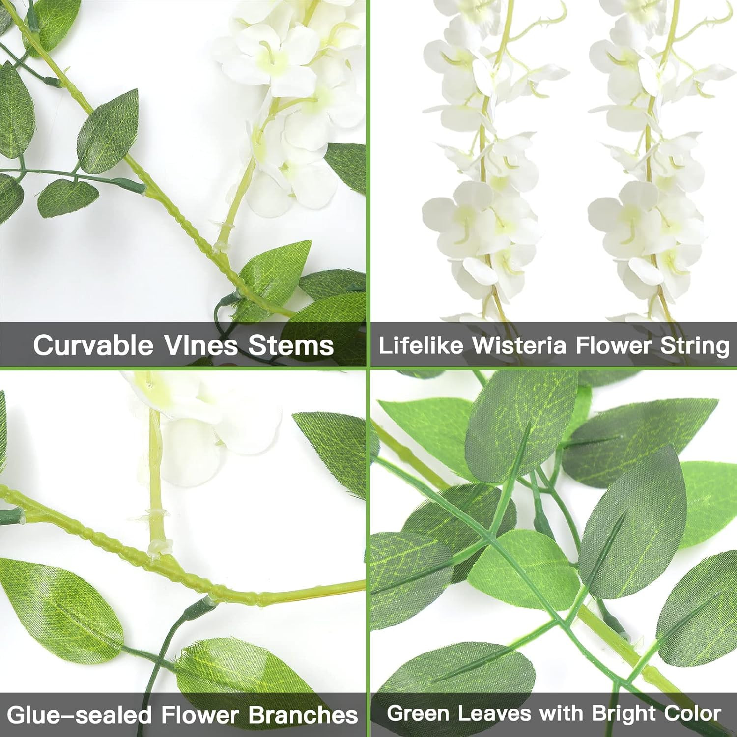 5Pcs 7.2 Ft/Piece Artificial Wisteria Garland Silk Fake White Wisteria Flowers H