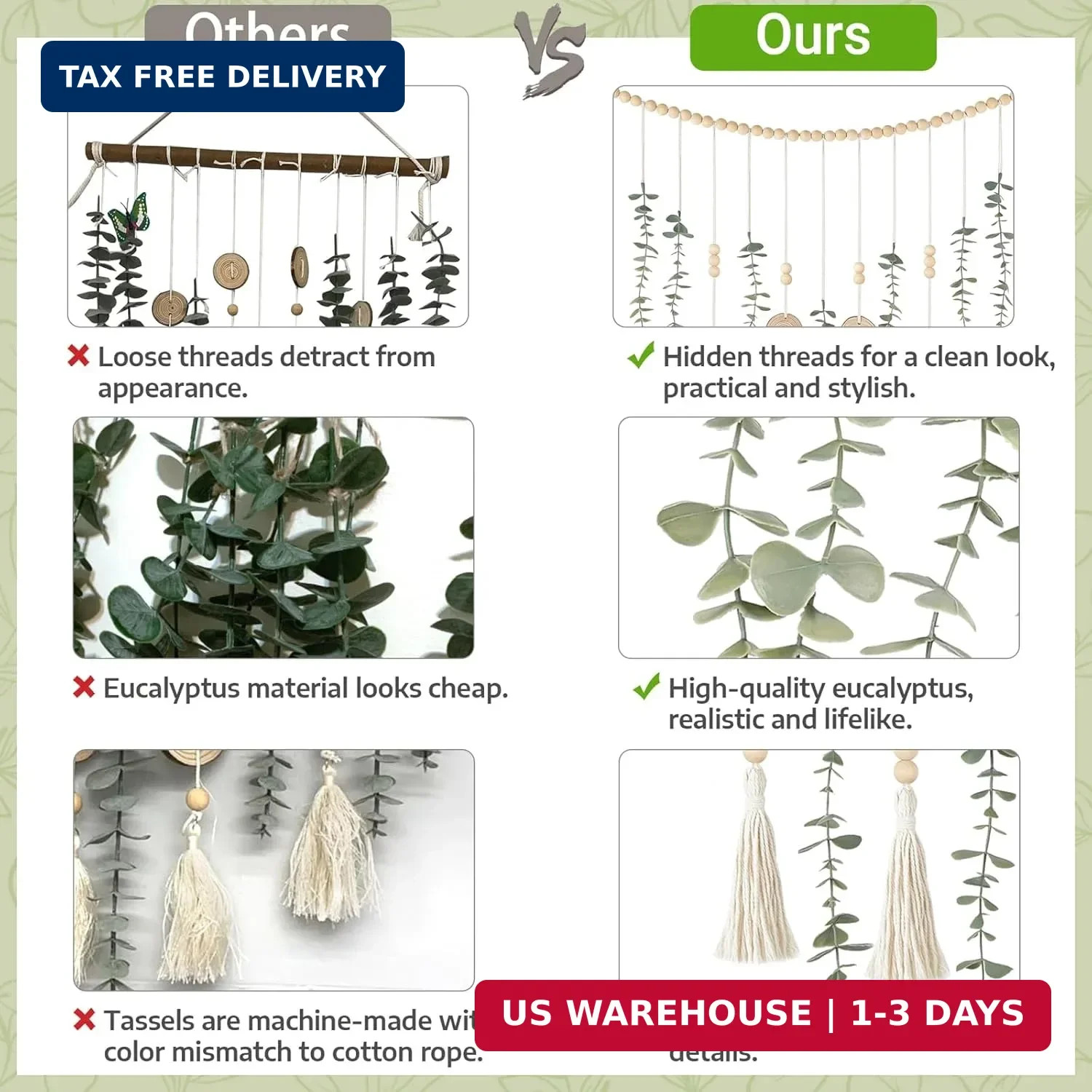 Dahey Hanging Artificial Plant Eucalyptus Wall Decor 31” Wooden Bead Garland wi