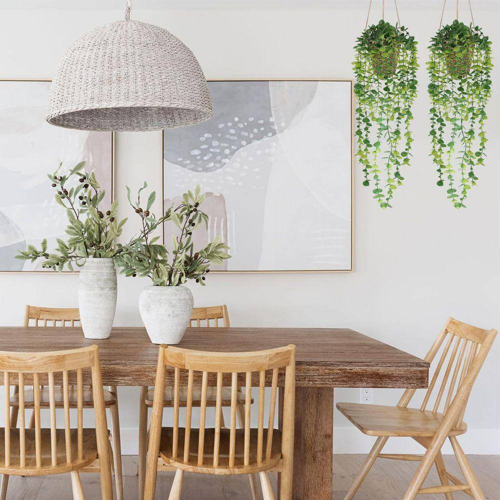 20.87 In. Green Fake Hanging Plant with Woven Basket, Artificial Vines Eucalyptu