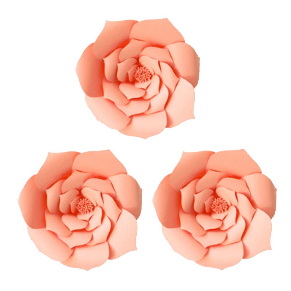 3 PCS Paper Flower Decorations Giant Handcrafted Wall Backdrop Pink 12 Inch
