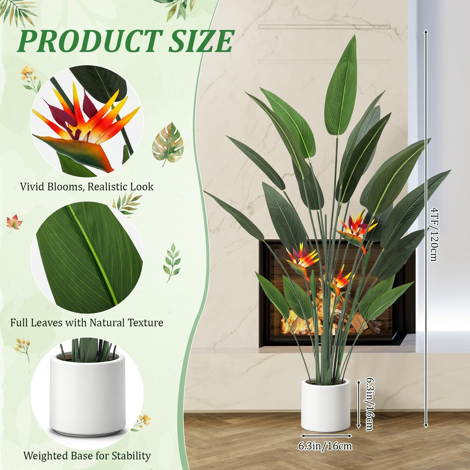 2 Pcs 5 ft Artificial Bird of Paradise Plant Faux Banana Leaf Tree Tall Lifel…