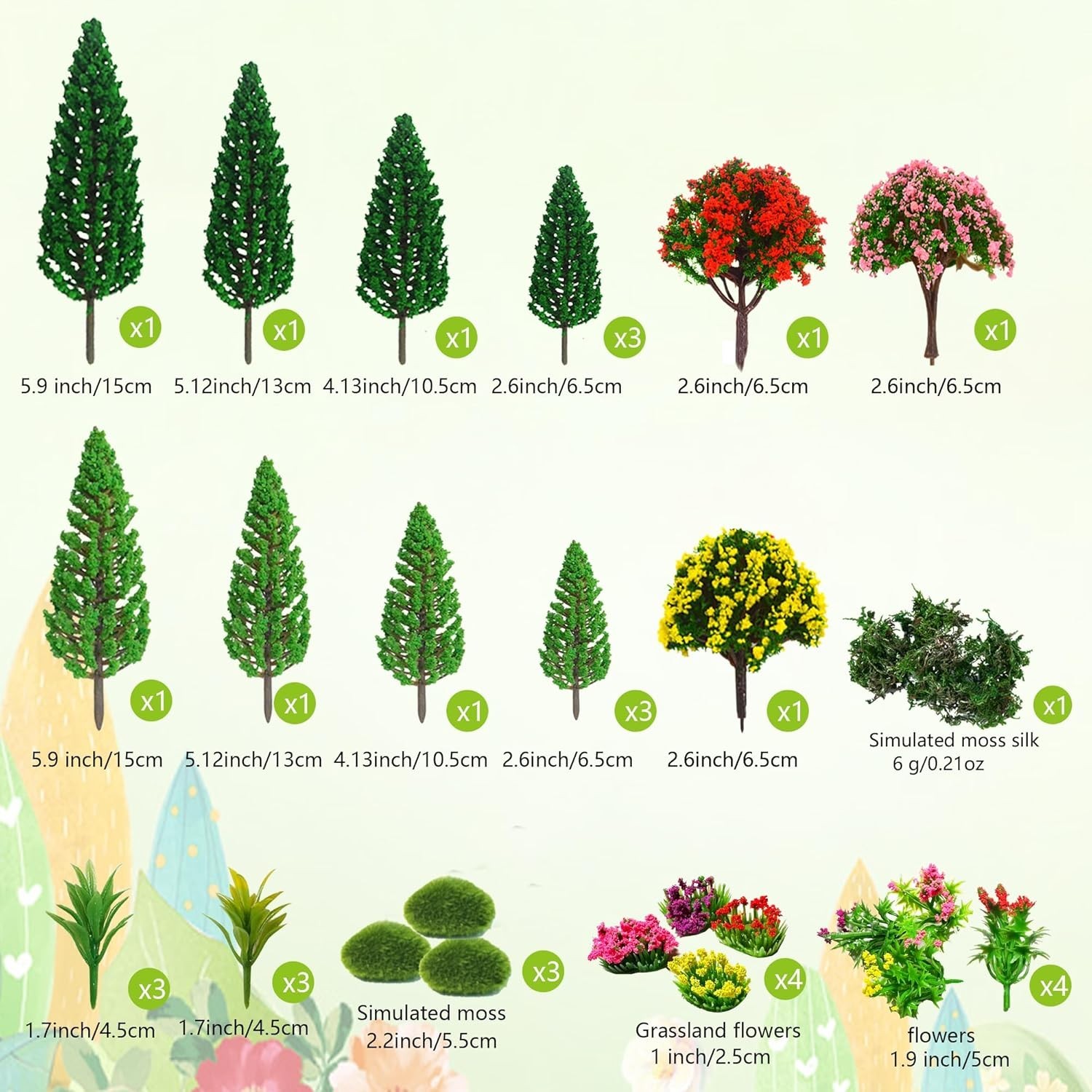 32pcs Model Trees Mixed Model Flower Trees Tree Artificial Fake Mini Flower D…