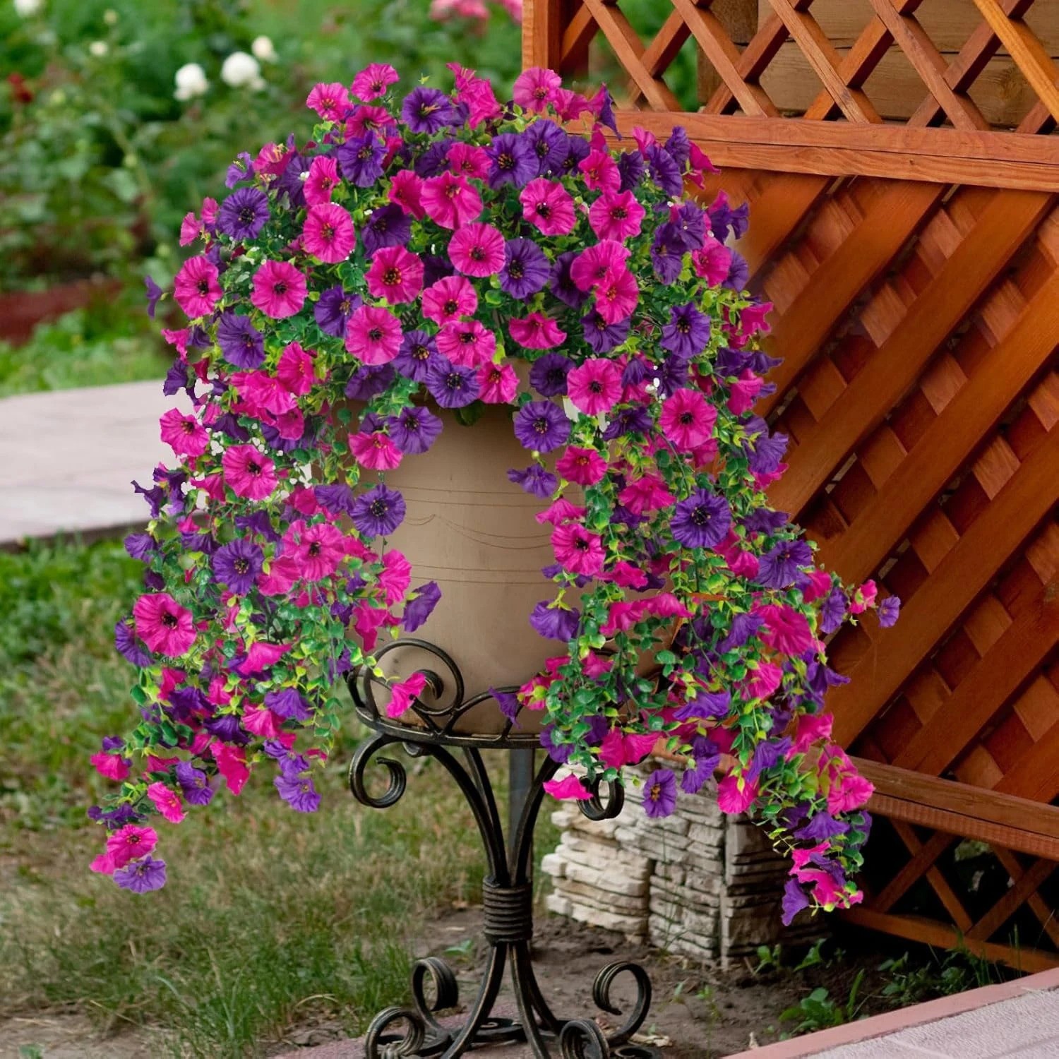 UV Resistant Faux Silk Morning Glory Hanging Flowers for Outdoor Decor