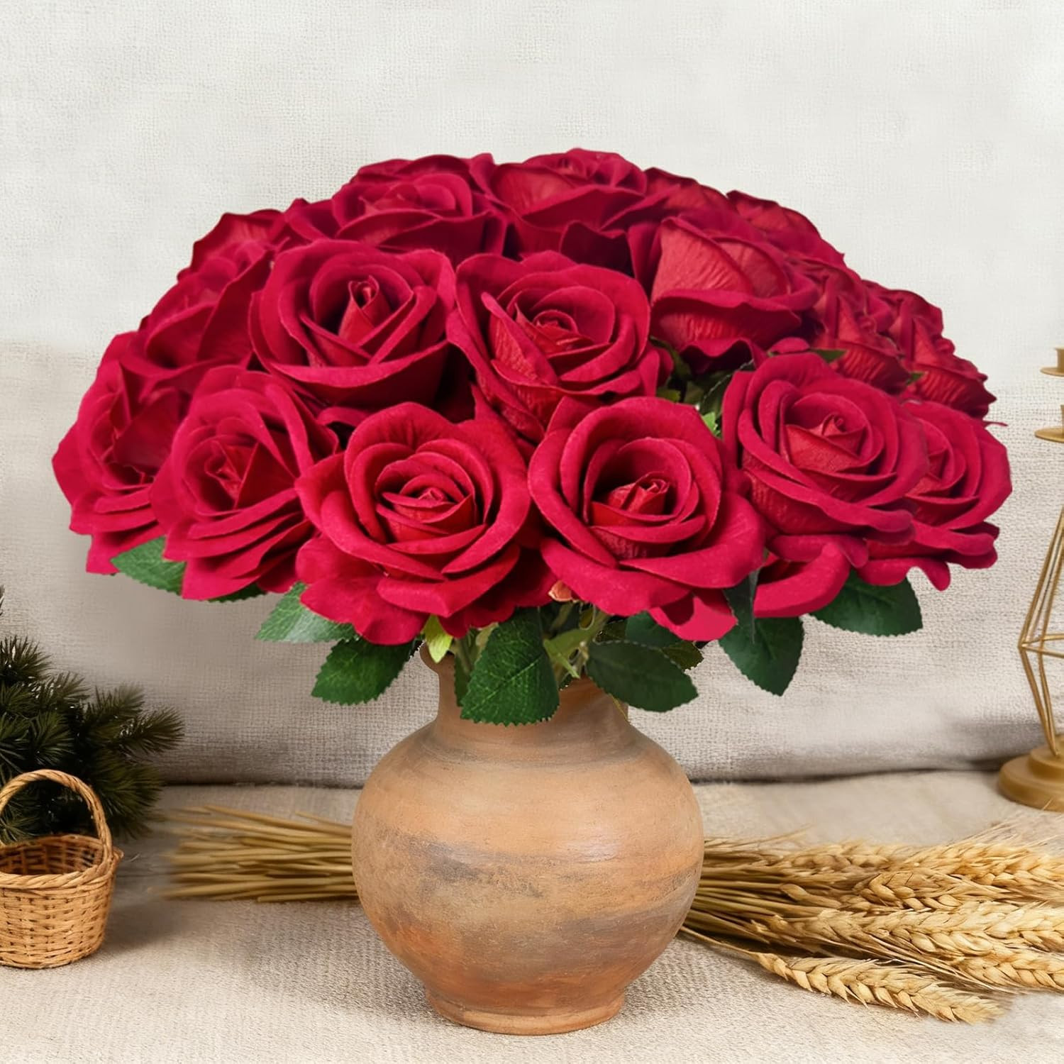 100 Pcs Red Fake Roses Bulk Artificial Flowers, Artificial Velvet Silk Roses Bou
