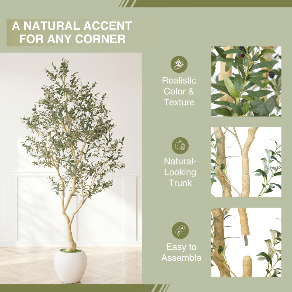 Artificial Olive Tree 8.2FT Tall Faux Plant with White Pot Indoor Decor