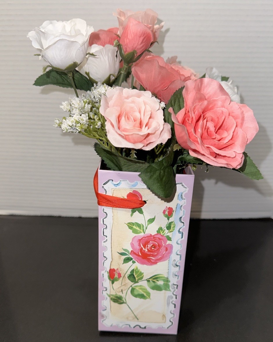 Valentine’s Day Floral Arrangement Pink & White Roses w/Baby’s Breath 12.5” x 10