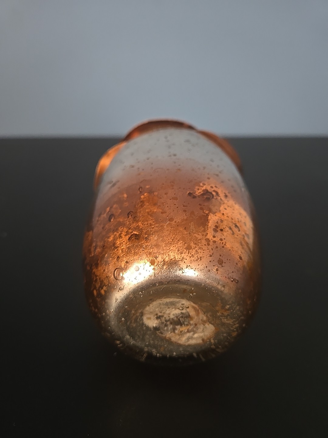 Copper Metal Rose Flower Top handcrafted bent welded & Partial Candle Glass