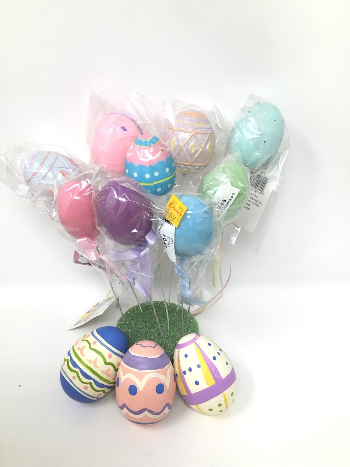 Lot of 9 Easter Egg Floral Picks Plastic Painted 4-8” & 5-8.5” Picks NOS Vintage