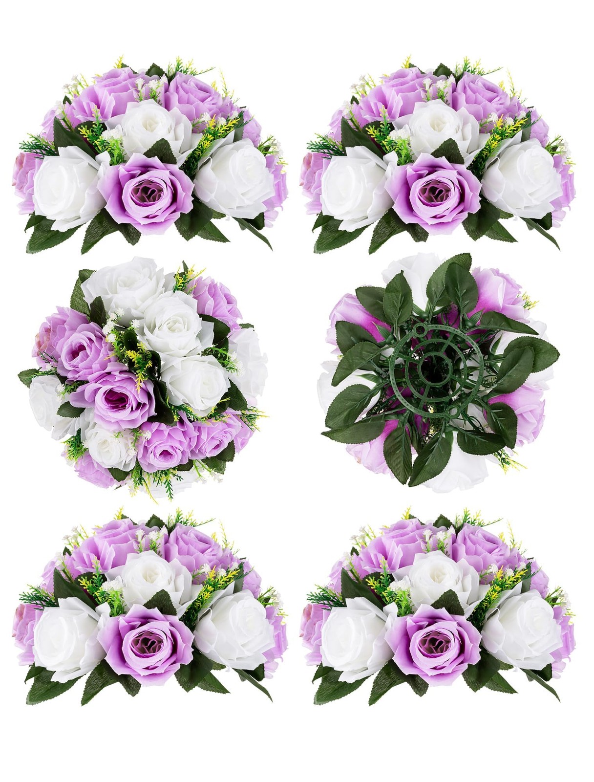 Purple Flowers for Centerpieces: 6 Pcs Fake Lilac White Roses Flowers for Wed…