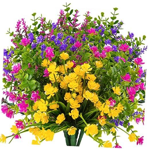 12 Bundles Outdoor Artificial Fake Flowers UV Resistant No Mixcolor-12 Bundles