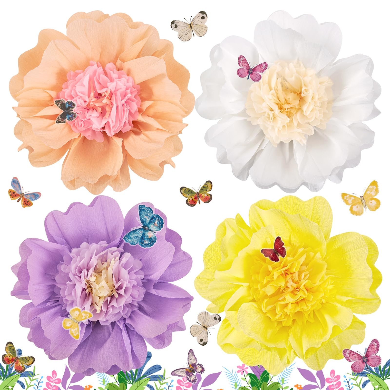 Pastel Paper Flower Butterfly Decorations 20” Giant Crepe Flowers Large Tiss…