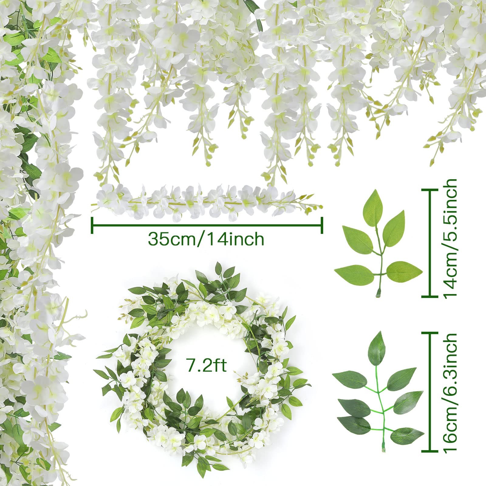 U’Artlines 5Pcs 7.2 Ft/Piece Artificial Wisteria Garland Silk Fake White Wist…