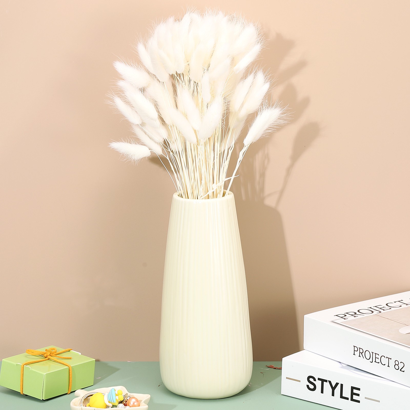 15.7in Bunny Tails Dried Flowers 70pcs Pampas Grass Decor, White