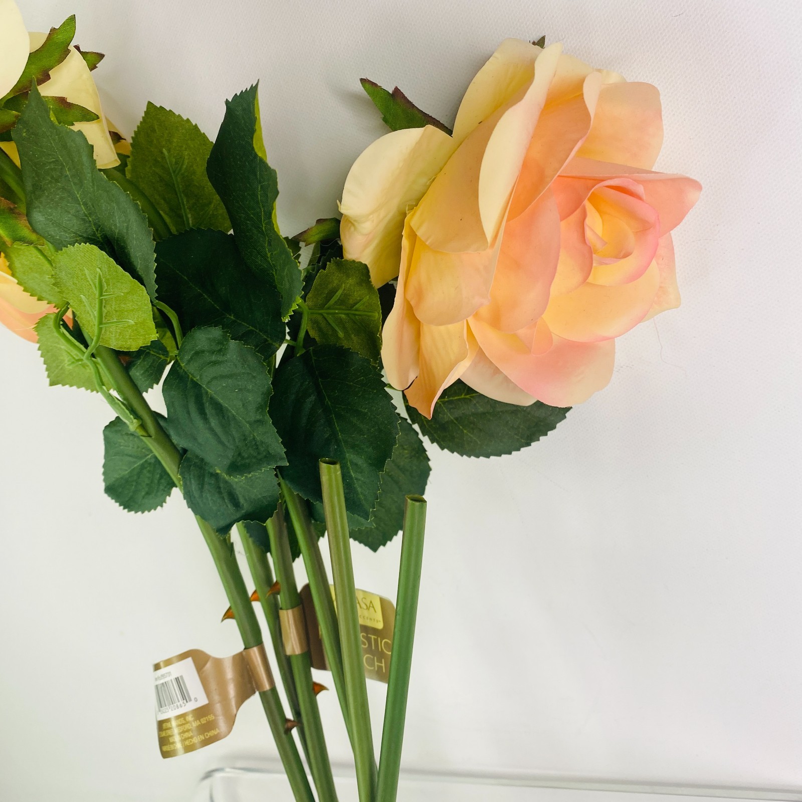 LOT 2 Mikasa Golden Yellow Pink Rose Artificial 24″ Realistic Copper Posable