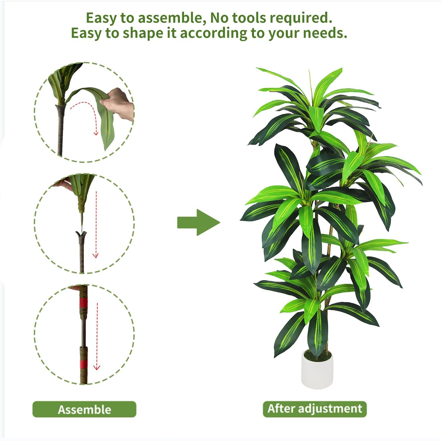 Artificial Dracaena Tree 5FT – Fake Plants with White Planter Faux Yucca Tall