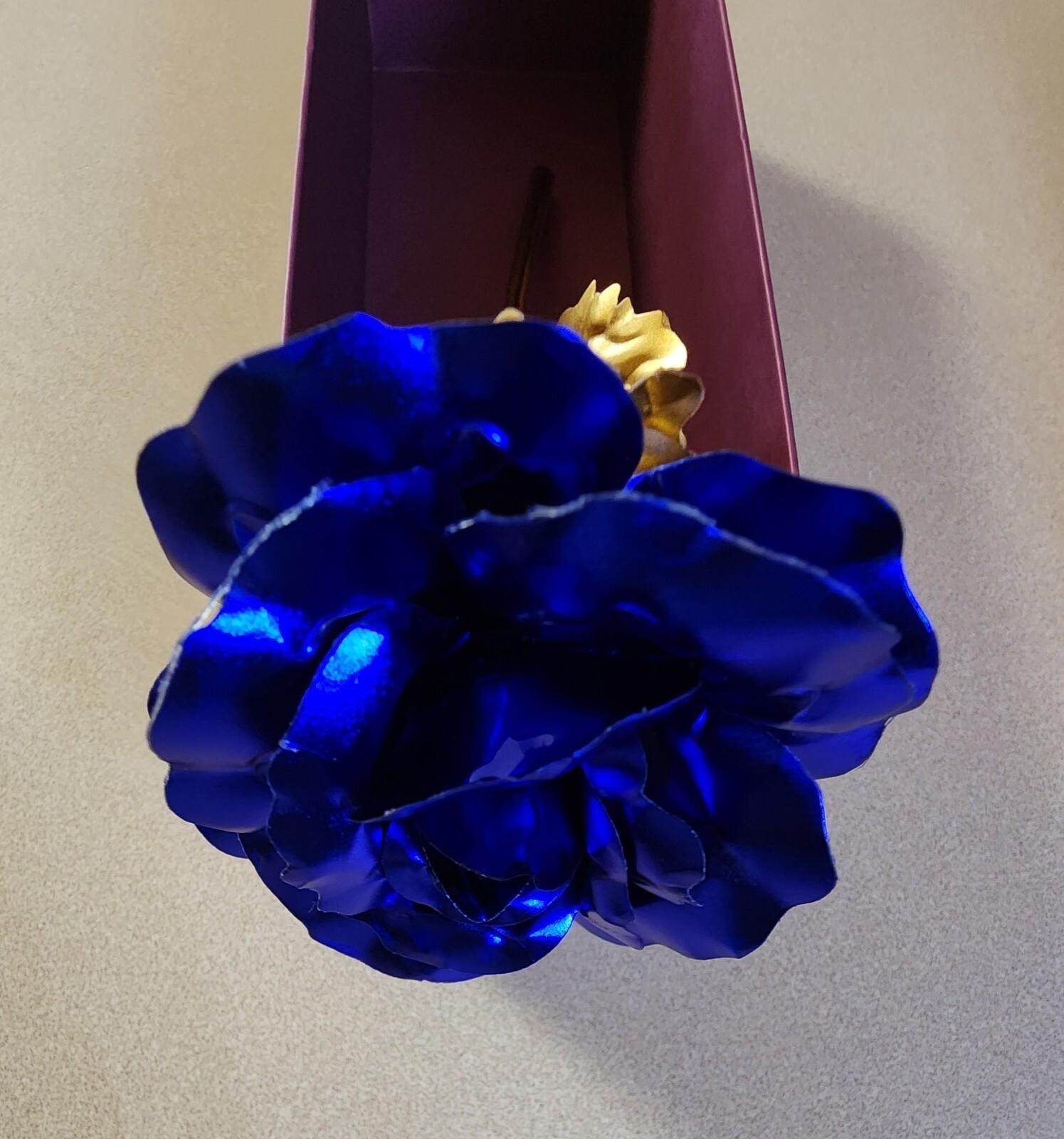 24k Gold Foil Stem Blue Rose Flower Gift Love Keepsake