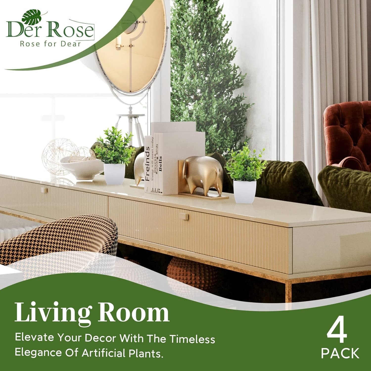 Versatile 4 Pack of Artificial Potted Plants for Bathroom, Office & Living Room