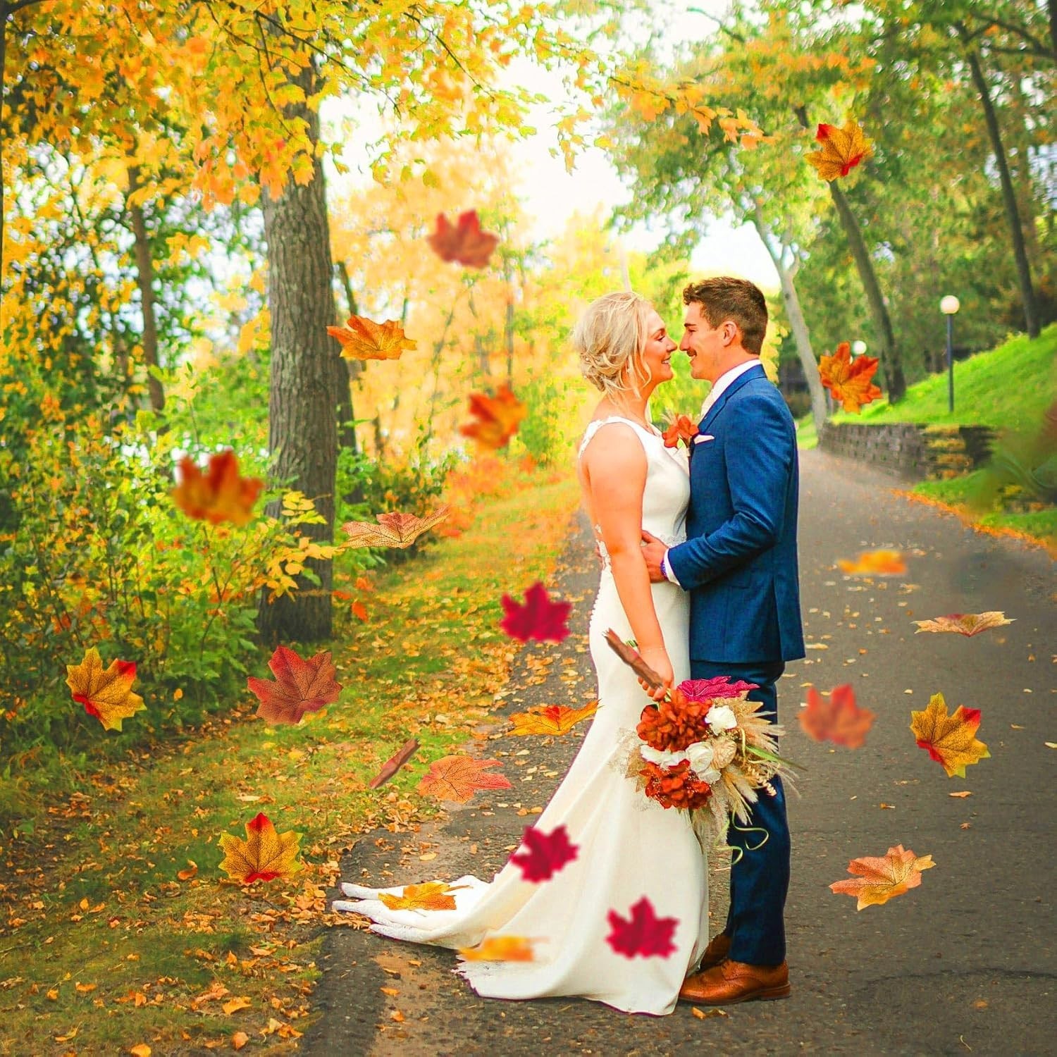 200psc Fake Fall Maple Leaves – Artificial Autumn Leaf Decorations for Home P…