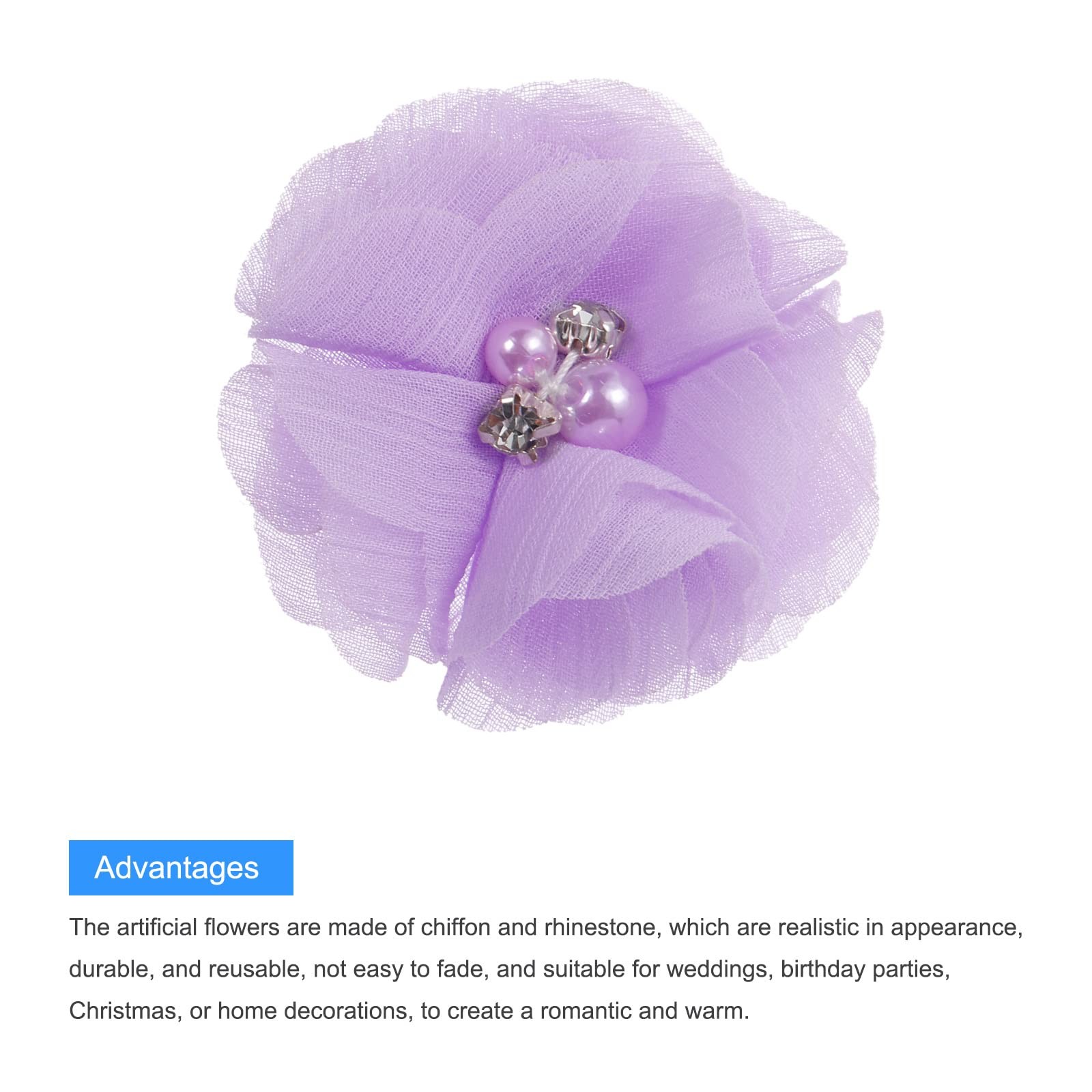 Artificial Rhinestone Chiffon Flower Heads, Light Purple Faux Flowers 2 Inch …