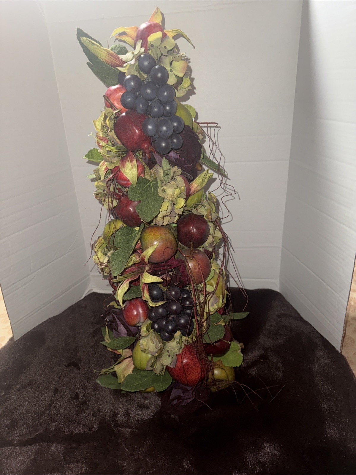 fruit topiary table decor 25″ ,Lilies , Silk Flowers , fall decor, faux fruit