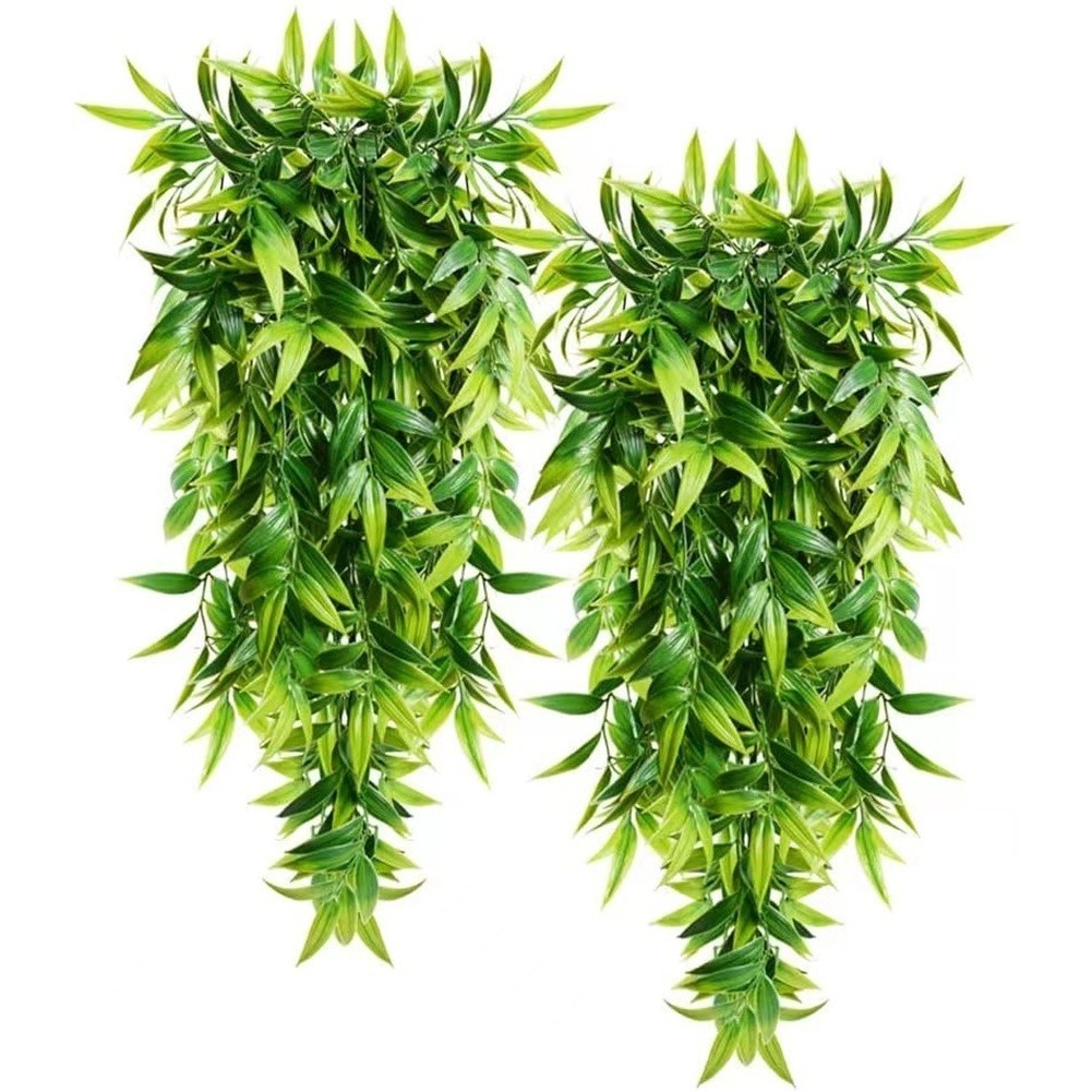 Plastic Artificial Hanging Plants 2.6ft Green 2pcs for Patio Porch Living Room