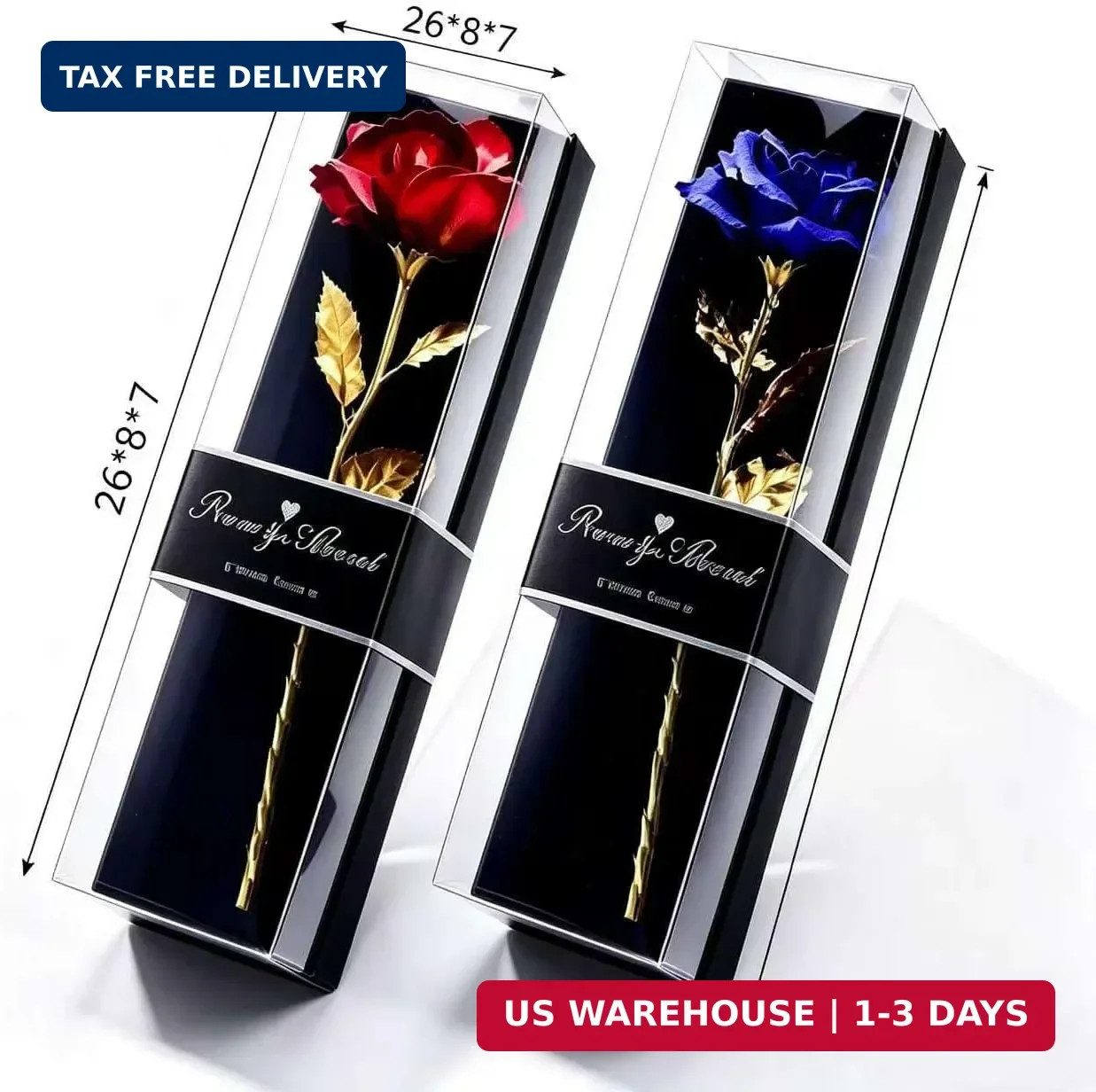 2PCS Single Rose, Roses in a Box, Forever Roses in a Box, Immortal Rose, Eternal