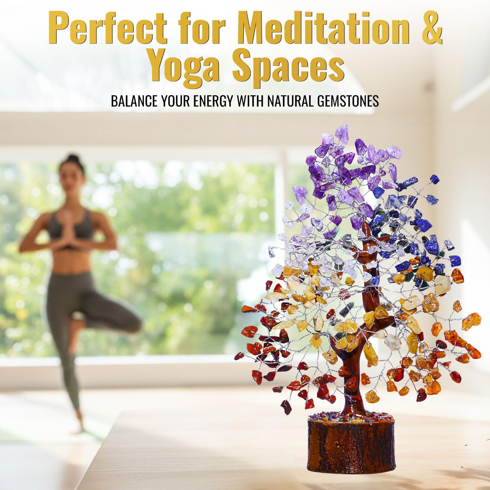 7 Chakra Crystal Tree of Life 10-12 Inch | 300 Natural Gemstone Beads | Heali…