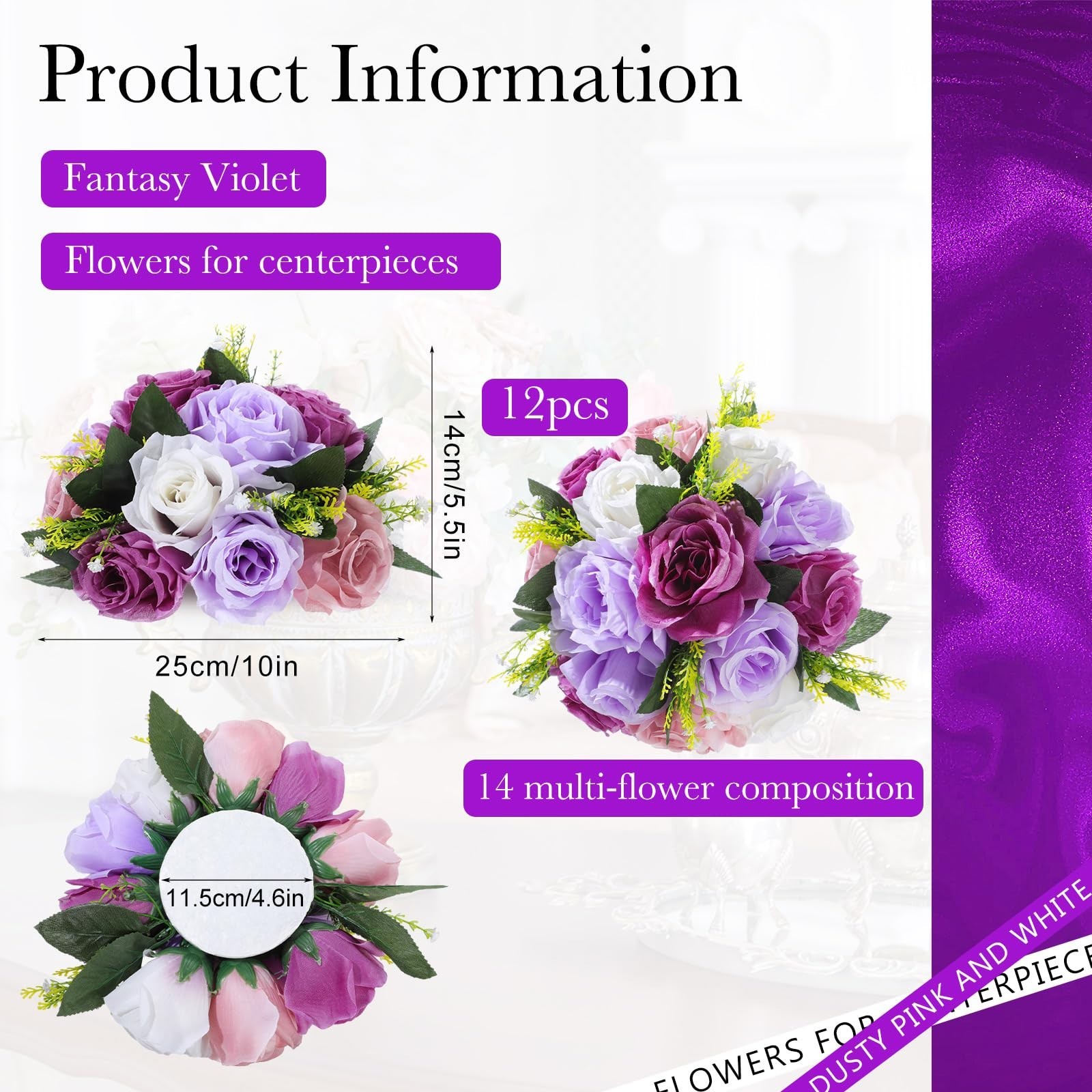 Hotop 12 Pcs Artificial Rose Flower Balls – Fantasy Violet