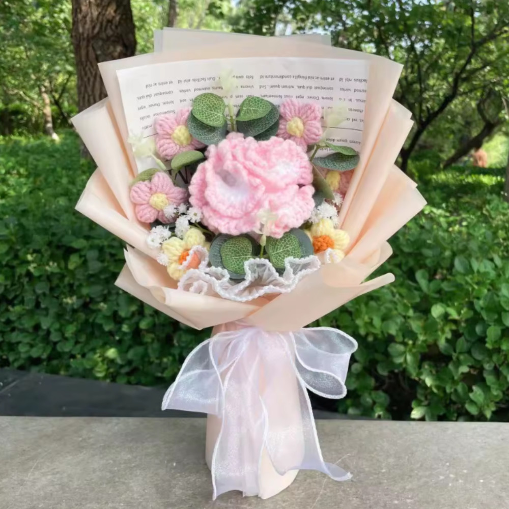 💖Crochet Flower Bouquet Rose Handmade Knitted Eternal Artificial Anniversary💖